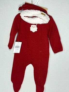 Lila & Jack Red Quilted Footed Romper sleeper 6m 9m Santa hat Sherpa embroidery
